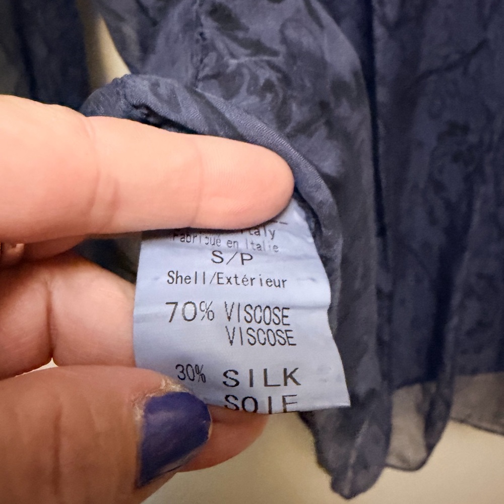 100% Silk Floral Sheer Layered Blouse Italian Boho 3/4 Sleeve - Picture 7 of 8